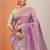 purple embroidered organza saree with unstitched blouse piece