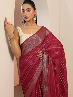 maroon woven design georgette saree with unstitched blouse piece 1