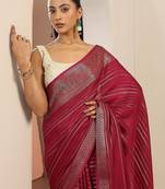 maroon woven design georgette saree with unstitched blouse piece
