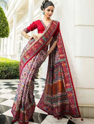 off white paisley embroidered silk blend saree 1