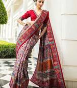 off white paisley embroidered silk blend saree