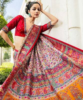 off white paisley embroidered silk blend saree 2