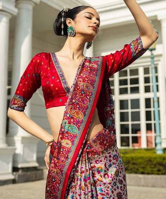 off white paisley embroidered silk blend saree 3