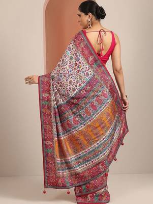 off white paisley embroidered silk blend saree 4