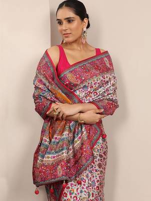 off white paisley embroidered silk blend saree 5