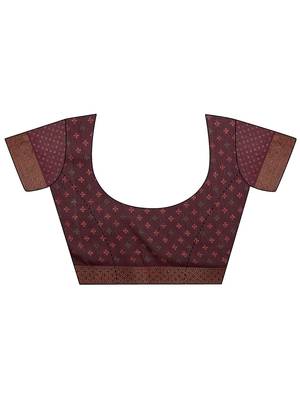 maroon printed georgette saree with unstitched blouse piece 4