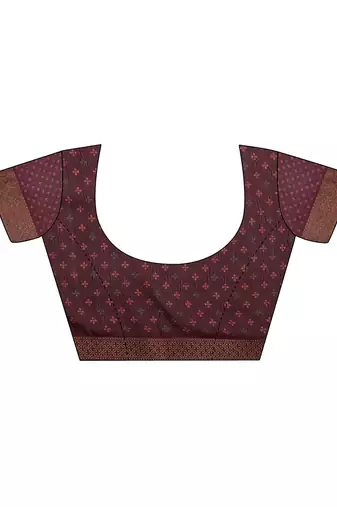 maroon printed georgette saree with unstitched blouse piece