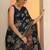 navy blue printed georgette saree with unstitched blouse piece