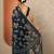 navy blue printed georgette saree with unstitched blouse piece