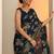 navy blue printed georgette saree with unstitched blouse piece