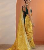 yellow bandhani printed chinon saree with unstitched blouse piece