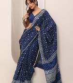 blue bandhani printed saree with blouse piece