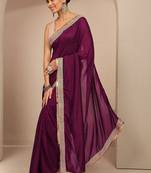 purple embellished saree with unstitched blouse piece