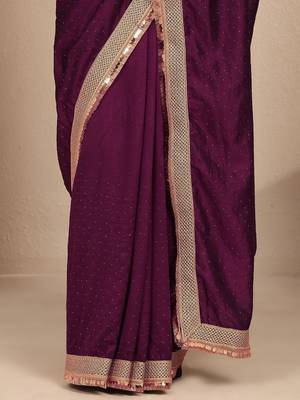 purple embellished saree with unstitched blouse piece 5