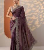 purple embellished organza saree with unstitched blouse piece
