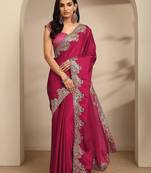 magenta embellished saree with unstitched blouse piece