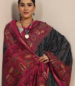 teal printed saree with unstitched blouse piece