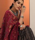 black printed saree with unstitched blouse piece