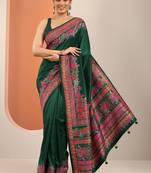 green printed saree with unstitched blouse piece