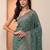 teal embellished saree with unstitched blouse piece