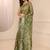 olive embellished saree with unstitched blouse piece
