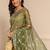 olive embellished saree with unstitched blouse piece