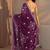 purple embellished satin saree