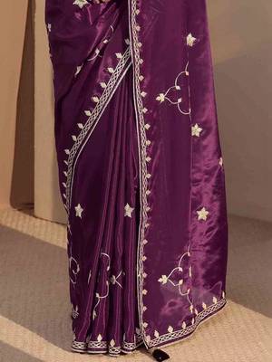 purple embellished satin saree 4
