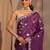 purple embellished satin saree