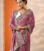 purple embroidered chinon saree with unstitched blouse piece