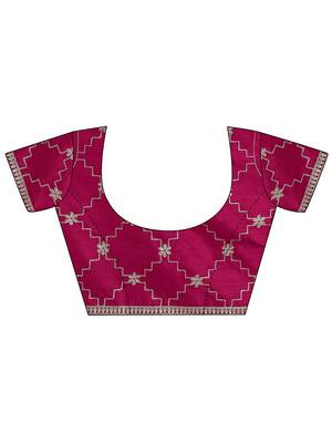 pink embellished saree with unstitched blouse piece 4