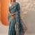 blue embroidered chinon saree with unstitched blouse piece