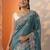 blue embroidered chinon saree with unstitched blouse piece