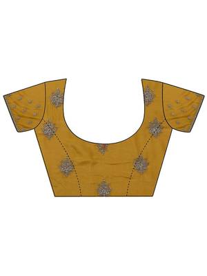 yellow embroidered saree with unstitched blouse piece 4