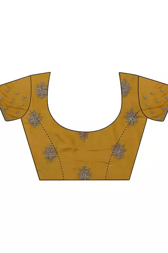 yellow embroidered saree with unstitched blouse piece