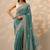 teal embroidered saree with unstitched blouse piece