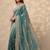teal embroidered saree with unstitched blouse piece