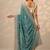 teal embroidered saree with unstitched blouse piece