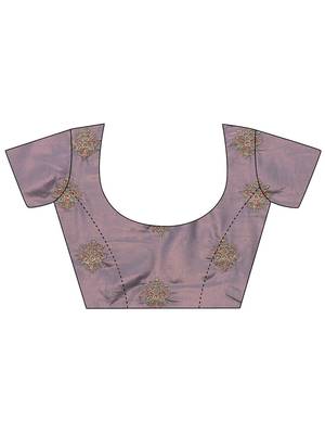 purple embroidered saree with unstitched blouse piece 5