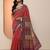 red printed saree with unstitched blouse piece