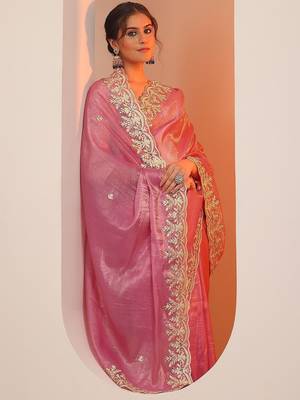 pink embroidered organza saree with unstitched blouse piece 1