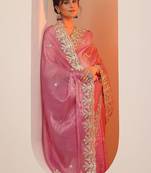 pink embroidered organza saree with unstitched blouse piece