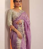 lavender embroidered organza saree with unstitched blouse piece