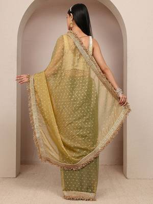 olive woven design tissue saree with unstitched blouse piece 3
