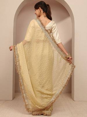 cream woven design tissue saree with unstitched blouse piece 3