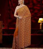 mustard floral embroidered georgette saree