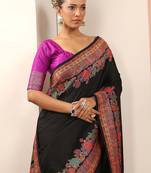 black printed saree with unstitched blouse piece