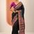 black printed saree with unstitched blouse piece