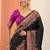black printed saree with unstitched blouse piece