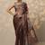 brown printed organza saree with unstitched blouse piece